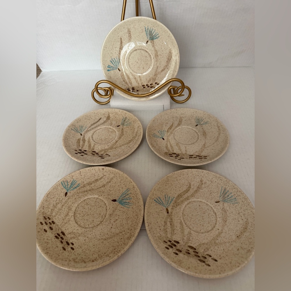 Red Wing Pottery Saucers Bob White Quail Hand Painted Stoneware Set Of 5 6 3/4”